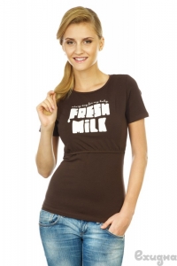 Футболка «Fresh milk» коричневая для беременных и кормящих, купить в Минске